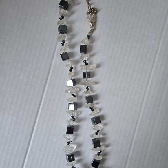 Beautiful Raw Clear Crystal & Hematite Beaded Artisan Necklace - Picture 5 of 5